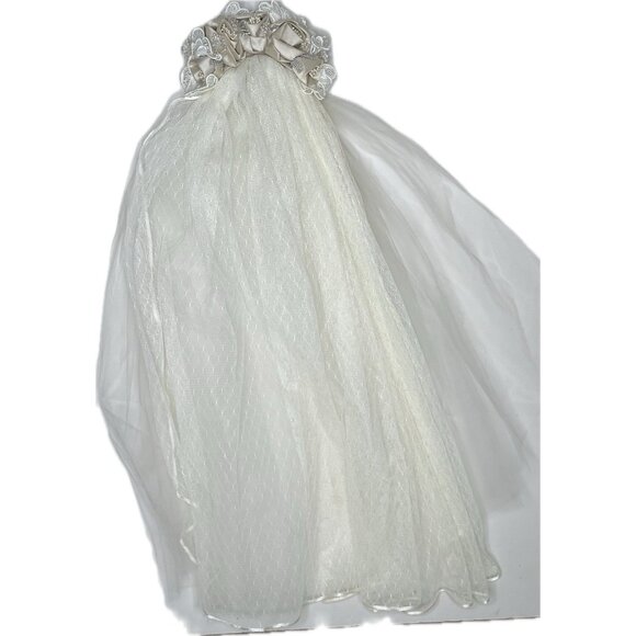 Victorian Style VTG  Wedding Gown Champagne Duchesse Satin & Lace, Silk Size S 4 - Picture 8 of 11